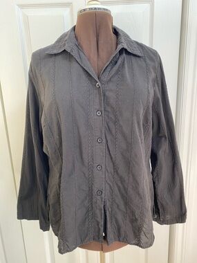 2 for $25 Vintage Cotton Button-Front Womens Textured Blouse in Black, 18 Plus